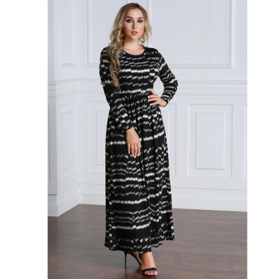 

Sexy Women Plus Size Printed Dress Big Size Round Neck Ankle-Length Long Maxi Dress Black