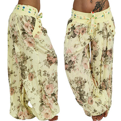 

Tailored Women Ladies Printed Pocket Band Width Loose Leg Pants Womens Casual Pants