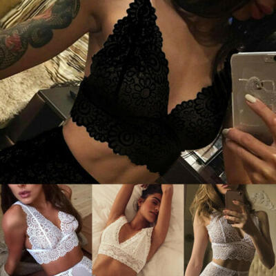 

Womens Sexy Bralette Lace Lingerie Deep V Sling Hollow Bra Underwear Plus Size