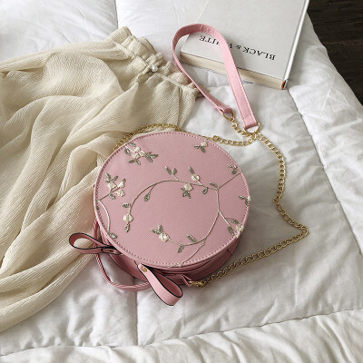 

2019 new wild portable small round bag female chic embroidered Sen fairy neon bag fashion chain shoulder bag