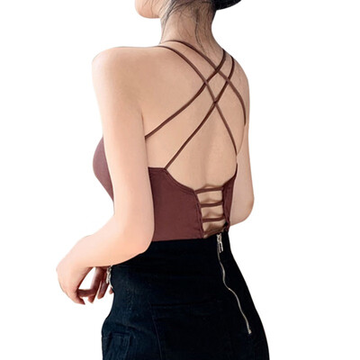 

Womens Crisscross Sexy Solid Spaghetti Strap Sleeveless O-Neck Sling Backless Camisole