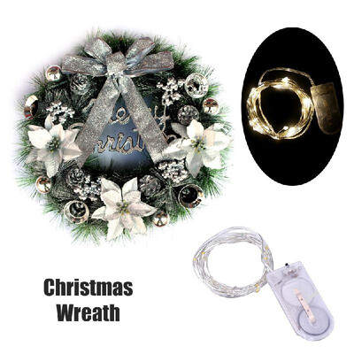 

Christmas Wreath with Led String Light Garland Merry Christmas Front Door Wreath Artificial Plants Flower Wall Window Hanging Orna