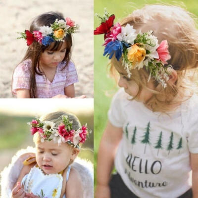 

Baby Kid Girl Artificial Flower Crown Headband Hairband Wedding Photo Prop