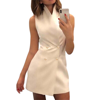 

Sexy Slim Casual Sleeveless Collar Button Mini Dress Red  Workout Button Dress
