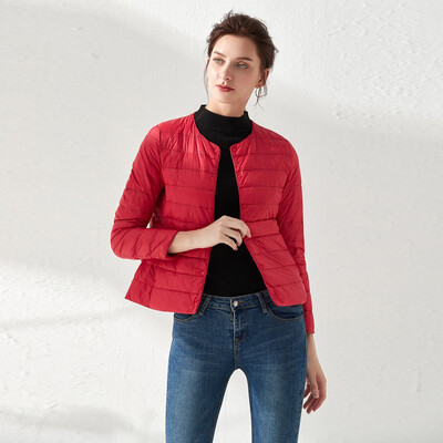 

Roseonmyhand Womens Casual O-neck Light Coat Solid Color Short Button Pocket Down Jackets