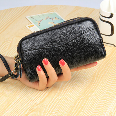 

Has been quality inspection new cowhide leather Europe&the United States fashion mobile phone bag double zipper ladies clutch bag purse handbag