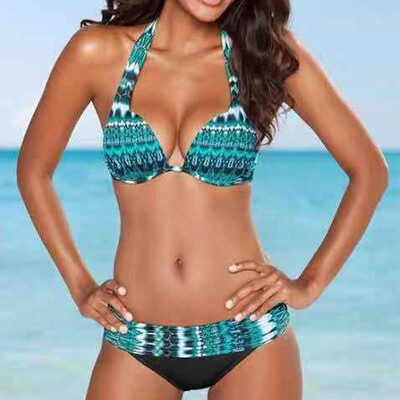 

Saidsome Women Swimwear Beachwear Printed Patchwork 2 Pieces Bikini Swimsuit Bathing Suit