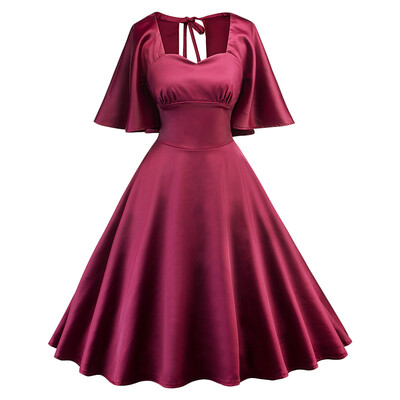 

Stylish Sweetheart Neck Half Sleeve Backless Solid Color A-line Women Dress