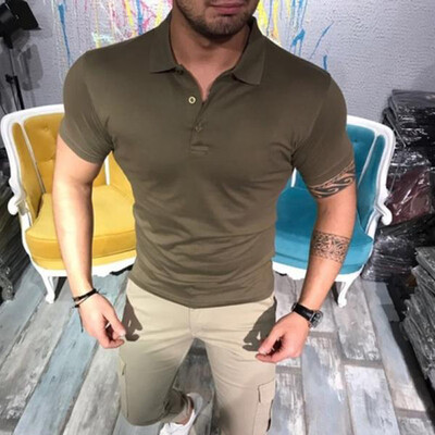 

Mens Casual Slim Fit Tops Shorts Sleeve Lapel Collar Shirts Buttons Work T-shirt