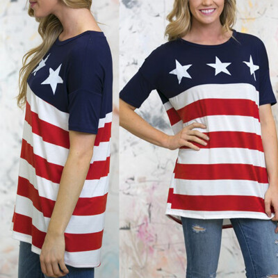 

Starmoon Womens Print American Flag Sexy Short Sleeve Tops Blouse T-Shirt Tee