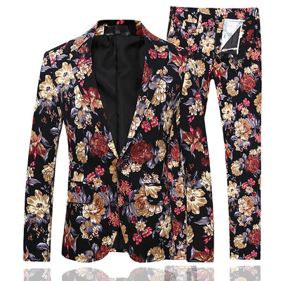 

Cloudstyle Mens printed suit two-piece suit top pants 11642