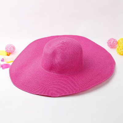 

Fashion Cute Women Summer Straw Beach Hat Wide Large Brim Foldable Sun Hat Rose