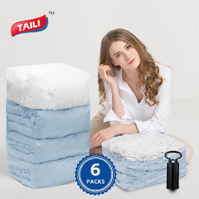 

Vacuum Storage Bags 6 Pack Cubic 4030" Saving Space Seal Bags with Double Hand Pump for Clothes Blankets Pillows Wardrobe Closet