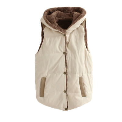 

Toponeto Women Hooded Vest Outwear Lady Warm Coat Long Thick Cotton Padded Slim Jacket
