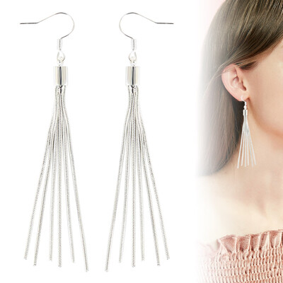 

925 Sterling Silver Long Drop Dangle Tassel Earrings Ear Stud Jewelry Women