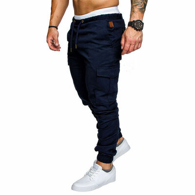 

SUNSIOM Jogger Pants Twill Biker Moto Casual Slim Stretch Elastic Harem Trousers Mens