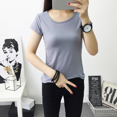 

Solid Color Short-sleeved Womens T-shirt Summer Ladies Slim O-neck Short-sleeved T-shirt