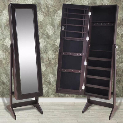

Free Standing Jewelry Cabinet with Mirror Brown
