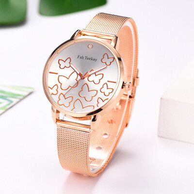 

RM Fashion Butterfly Flying Dance Dial Without Scale Ladies Mesh With Quartz Watch