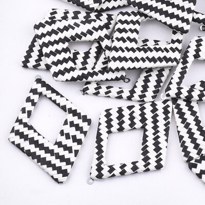 

Handmade Raffia Woven Big Pendants with Iron & Aluminum Findings Rhombus Platinum Black 69x485x4mm Hole 18mm