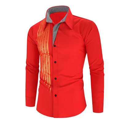 

Toponeto Mens Autumn Splicing Business Leisure Printing Long-sleeved Shirt Top Blouse