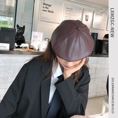 

Autumn&Winter New Retro Pure Progressive Hat Japanese PU Simple Baitao Beret Net Red Hot Hat