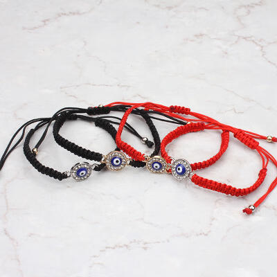 

Charm Red String Woven Turkish Weave Bracelet Evil of Eye Blue Stone
