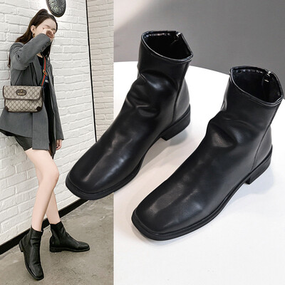 

Small square head ankle boots female new Korean version of Martin boots ins net red zipper short t