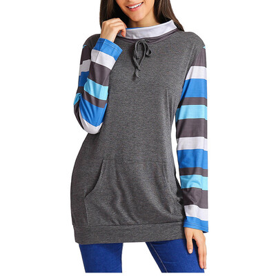 

Nomeni Womens Long Sleeve Round Neck Patchwork Casual Shirt Tops With Pocket