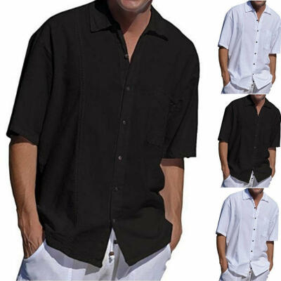 

Fashion Mens Stylish Casual T-shirt Slim Fit Short Sleeve Button Pol Plain Shirt Tops