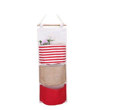 

Gobestart Colored Wall-Mounted Fabric Storage Bag Hanging Organizer With 3 Pockets-Type A