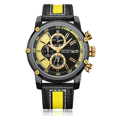 

MEGIR Men Watch Leather Strap Quartz Sport Wristwatch Calendar Fashion Casual Male Watches