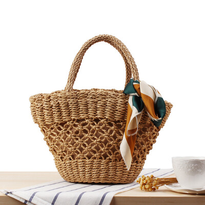 

Small hand-woven woven beach bag hollow scarves small fresh straw bag holiday leisure bag