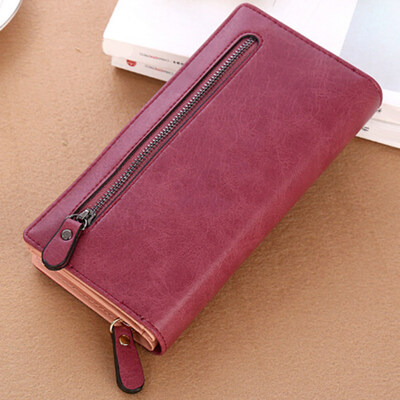 

Chic Lady Solid Color Faux Leather Zip Purse Cards Phone Pouch Clutches Handbag