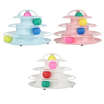 

Pet Cat IQ Training Toys Three Levels Tower Station For Cats Kittens Entertainment Disc Turntable Cat Amusement Plate with Balls