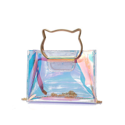 

Laser Transparent Cear Women Quality Girls Travel Cartoon Chain Mother Shoulder Bag Slanting Square Bags Sweet Messenger