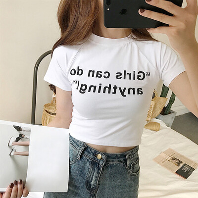 

T shirt Woman Spring Summer Girls Print Short Sleeve O Neck Cotton Spandex Women Top Slim Fit Soft Women