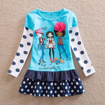 

Toddler Baby Girls Long Sleeve Floral Print Cartoon Girls Party Dress Clothes