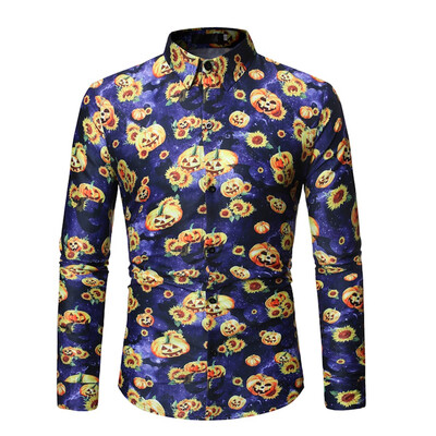 

Tailored Halloween New Printed Shirts Fashion Large-Size Long-Sleeved Shirts Blouse