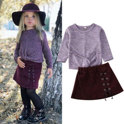 

2PCS Toddler Baby Girls Autumn Winter Clothes Sweater TopsMini Skirt Outfits US
