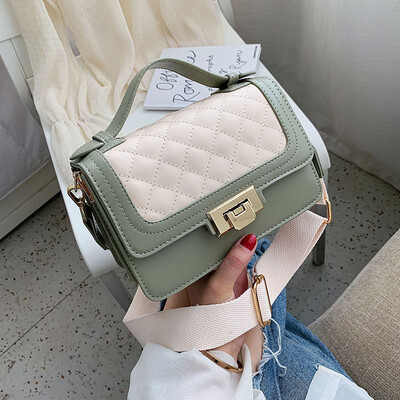 

Qiao Bani 2019 new South Korea Dongdaemun fashion simple contrast color wild flip bag shoulder diagonal PU handbag