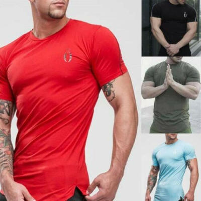 

Men NEW Workout Gym T-Shirt Bodybuilding Fitness Muscle Casual Basic Tee Tops