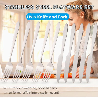 

5 Pairs Stainless Steel Flatware Silverware Set Knives&Forks Home Kitchen Hotel Restaurant Tableware Cutlery Set