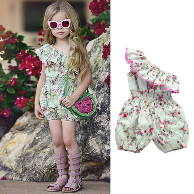 

Infant Baby Girl Kid Floral Printed Off Shoulder Romper Bodysuit Clothes