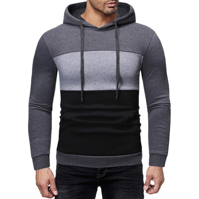 

Toponeto Men Autum Winter Long Sleeve Hooded Sweatshirt Patchwork Outwear Tops Blouse