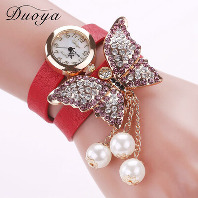 

Big Butterfly Bracelet Watch Full Diamond Pearl Trend Brand Ladies Fashion Watch Fashion PU Leather Watch