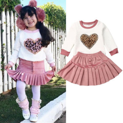 

2PCS Kids Baby Girl Clothes Shirt Top Velvet Pleated Skirts Winter Dress Outfit
