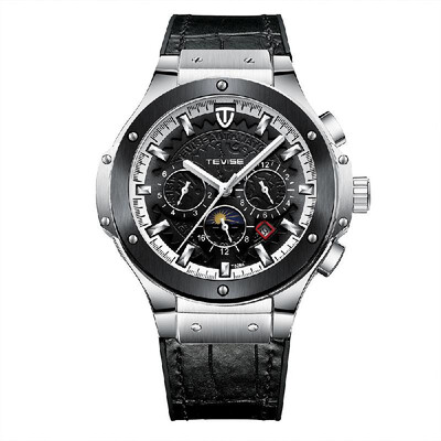 

TEVISE T828A Business Men Automatic Mechanical Watch Week Month Calendar Display Moon Phase Fashion Casual Timer Leather Strap 3AT