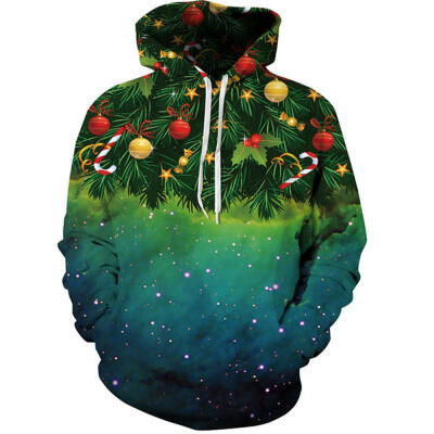 

Mens Hoodies 3D Digital Star Christmas Tree Print Pullovers Long Sleeve Loose Hooded Sweatshirts