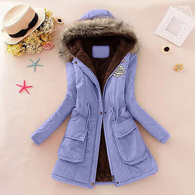 

Roseonmyhand Women Long Coat Fur Collar Hooded Jacket Slim Winter Parka Outwear Coats